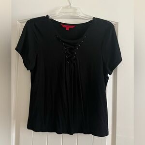 Hot Kiss Black Lace-Up Short Sleeve Top